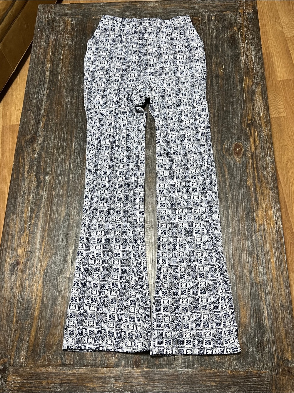 Vintage Rainier Women's Navy & White Printed Boot Cut Pants
